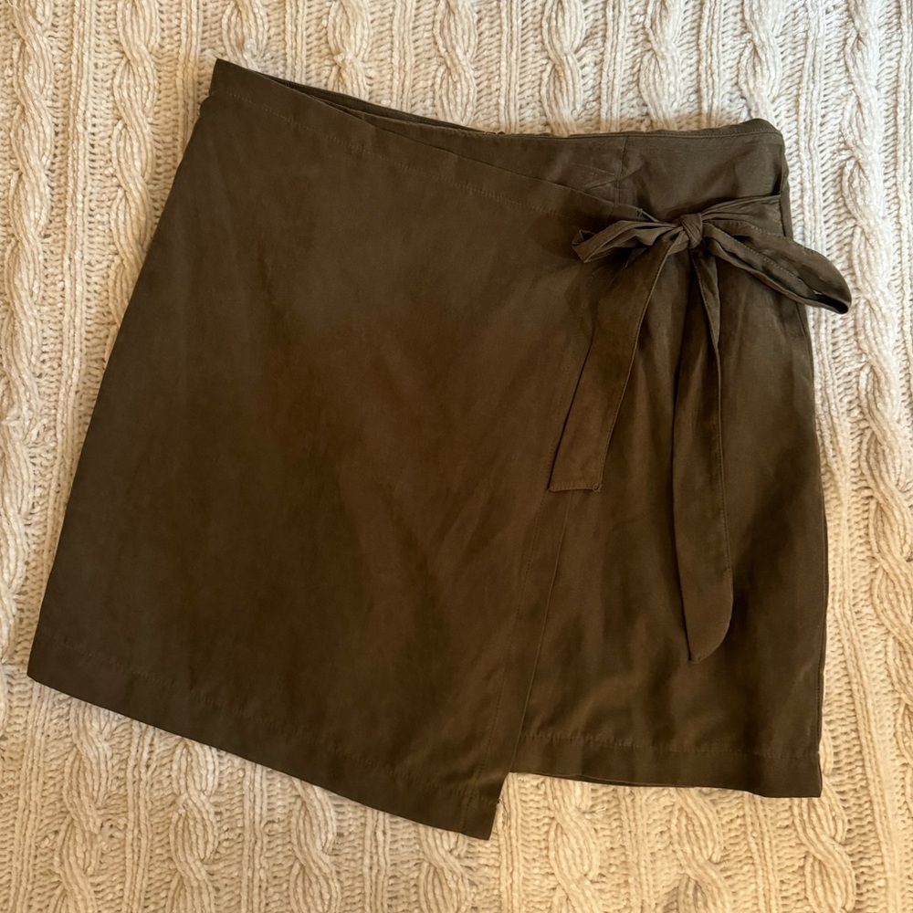 Olive Suede wrap skirt
